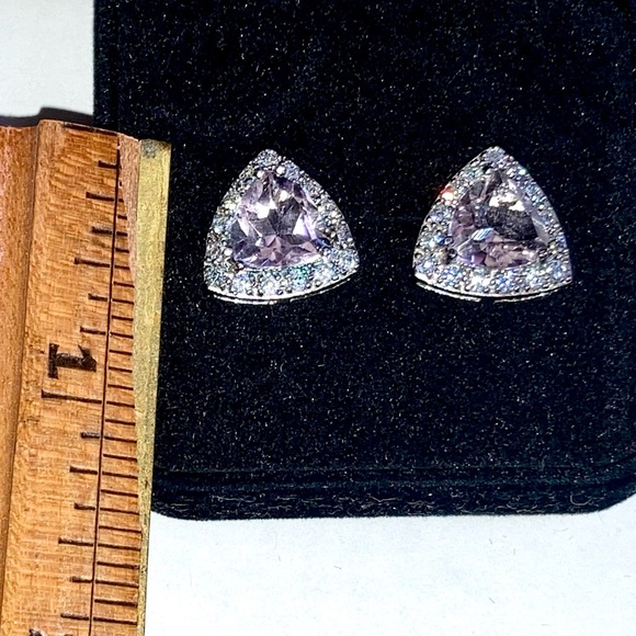 VJ CHINA Sterling Silver Lavender and Clear Stones Earrings 925 - Picture 7 of 14